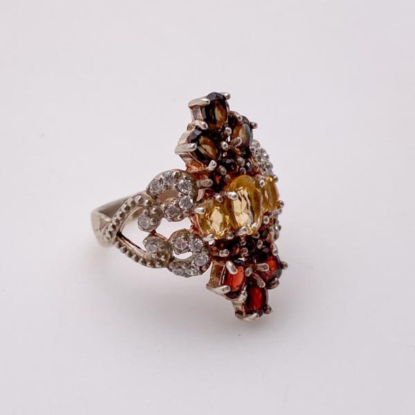 Anillo de Granate, Citrino, cuarzo ahumado y cubic zirconia - Anillos