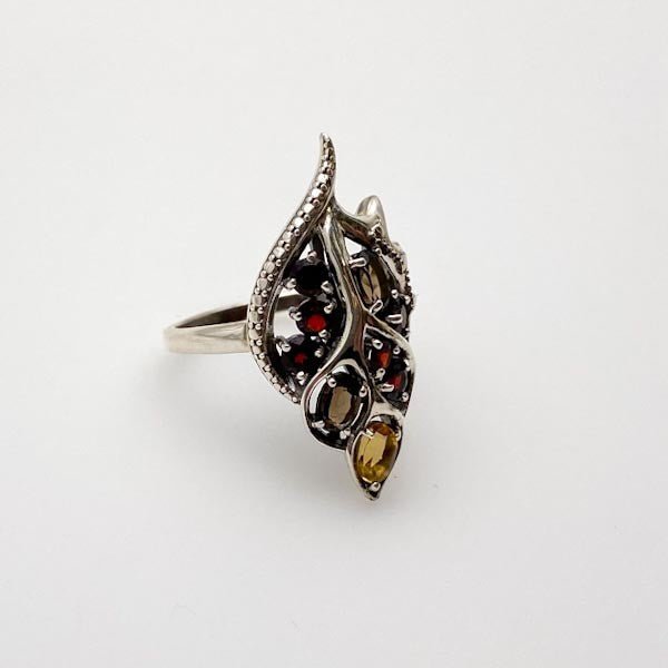 Anillo de Granate, citrino y cuarzo ahumado - Anillos
