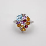 Anillo de Granate Rodolita, Amatista, Topacio Azul, Citrino y cubic zirconia - Anillos