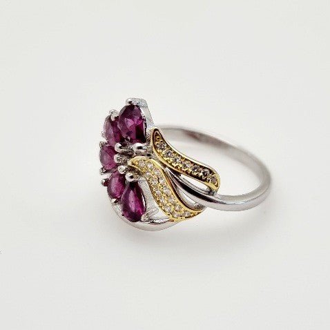 Anillo de Granate Rodolita y cubic zirconia - Anillos