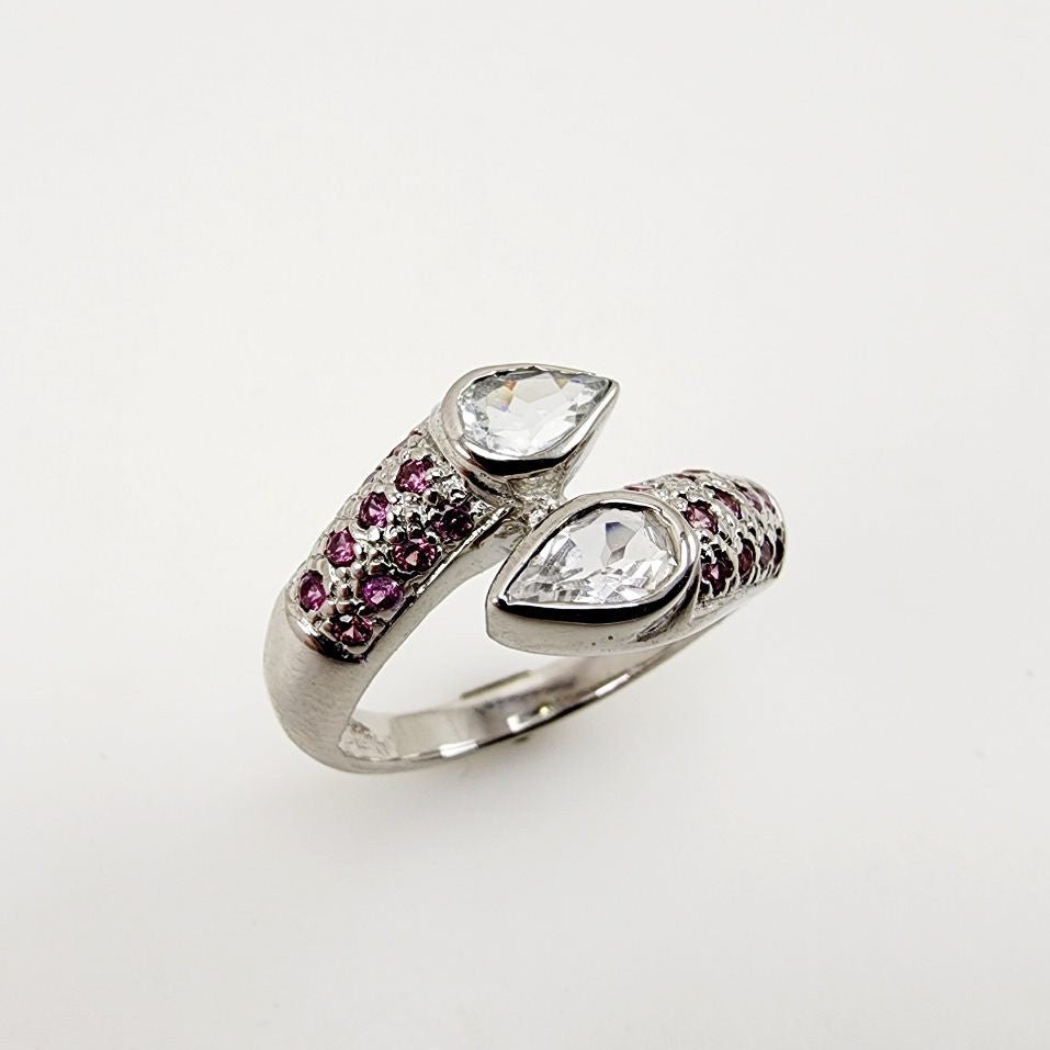 Anillo de Granate Rodolita y Topacio Blanco - Anillos