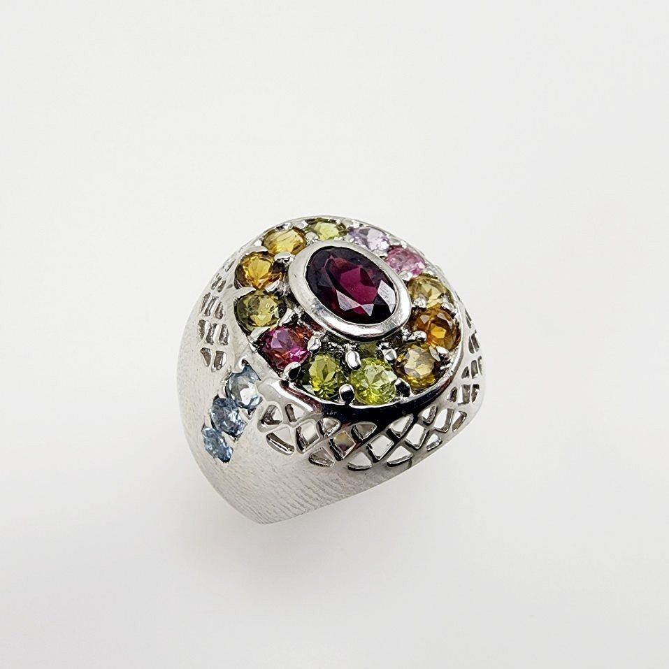 Anillo de Granate, Turmalinas y Topacio azul - Anillos