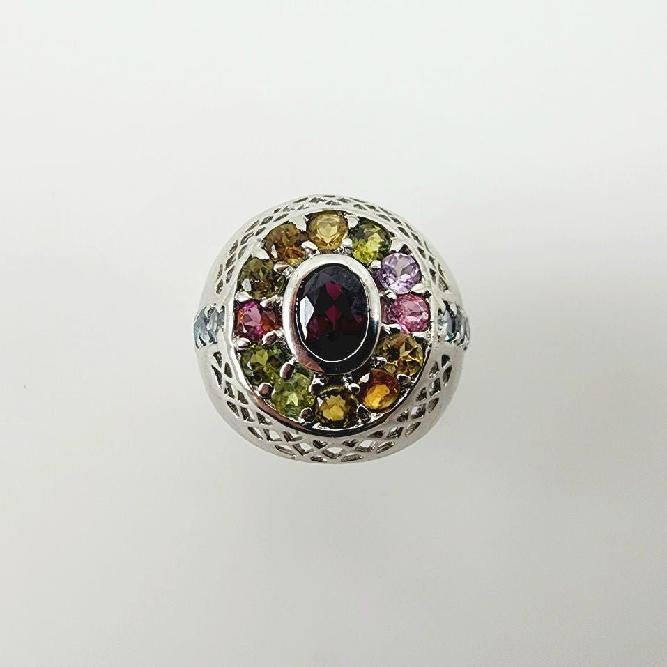 Anillo de Granate, Turmalinas y Topacio azul - Anillos