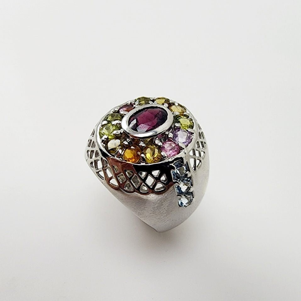 Anillo de Granate, Turmalinas y Topacio azul - Anillos