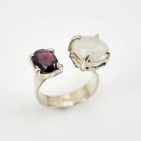 Anillo Granate y Piedra Luna Plata 950 - Anillos