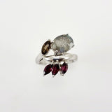 Anillo de Labradorita, granate y cuarzo ahumado - Anillos