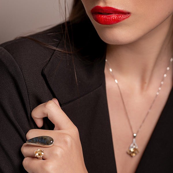Anillo de Labradorita y citrino - Anillos