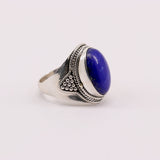 Anillo de Lapislázuli en Plata 925 con gran cabujón oval azul y detalles de filigrana artesanal- Anillos
