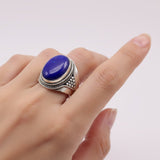 Anillo de Lapislázuli en Plata 925 con gran cabujón oval azul y detalles de filigrana artesanal- Anillos