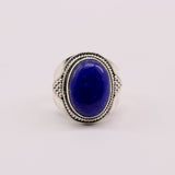 Anillo de Lapislázuli en Plata 925 con gran cabujón oval azul y detalles de filigrana artesanal- Anillos