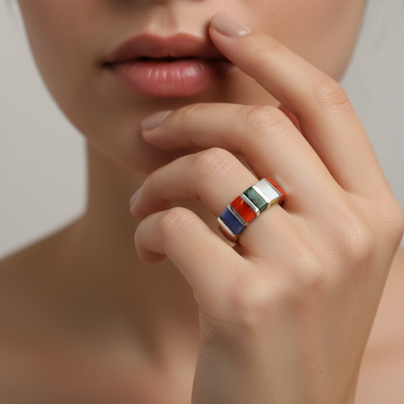 Anillo de Lapislázuli, Nacar, Turquesa, Rodocrosita y Rodonita - Anillos