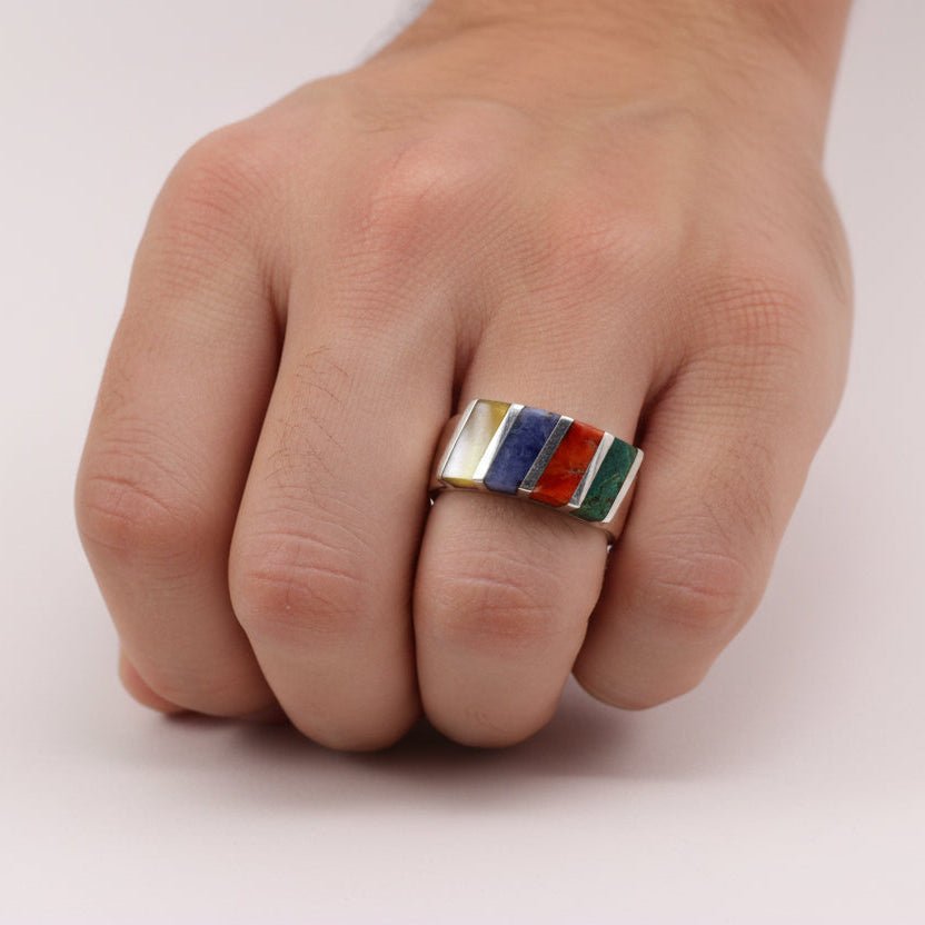 Anillo de Lapislázuli, Nacar, Turquesa y Rodonita - Anillos