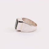Anillo de Moldavita en Plata 950 con gema rectangular verde intenso de origen meteórico I Anillos