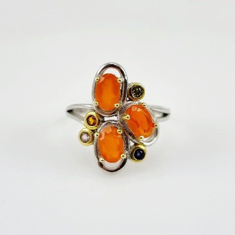 Anillo de Ópalo De Fuego y zafiros de colores - Anillos