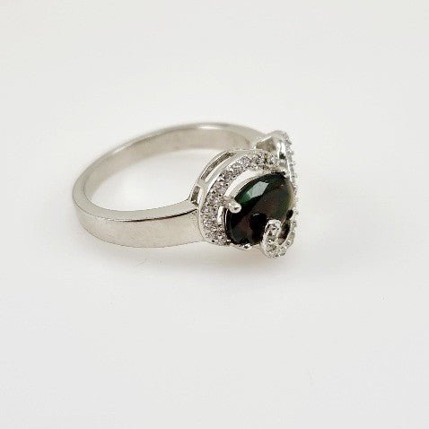 Anillo de Ópalo Negro Australiano y cubic zirconia - Anillos