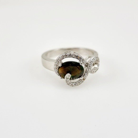 Anillo de Ópalo Negro Australiano y cubic zirconia - Anillos