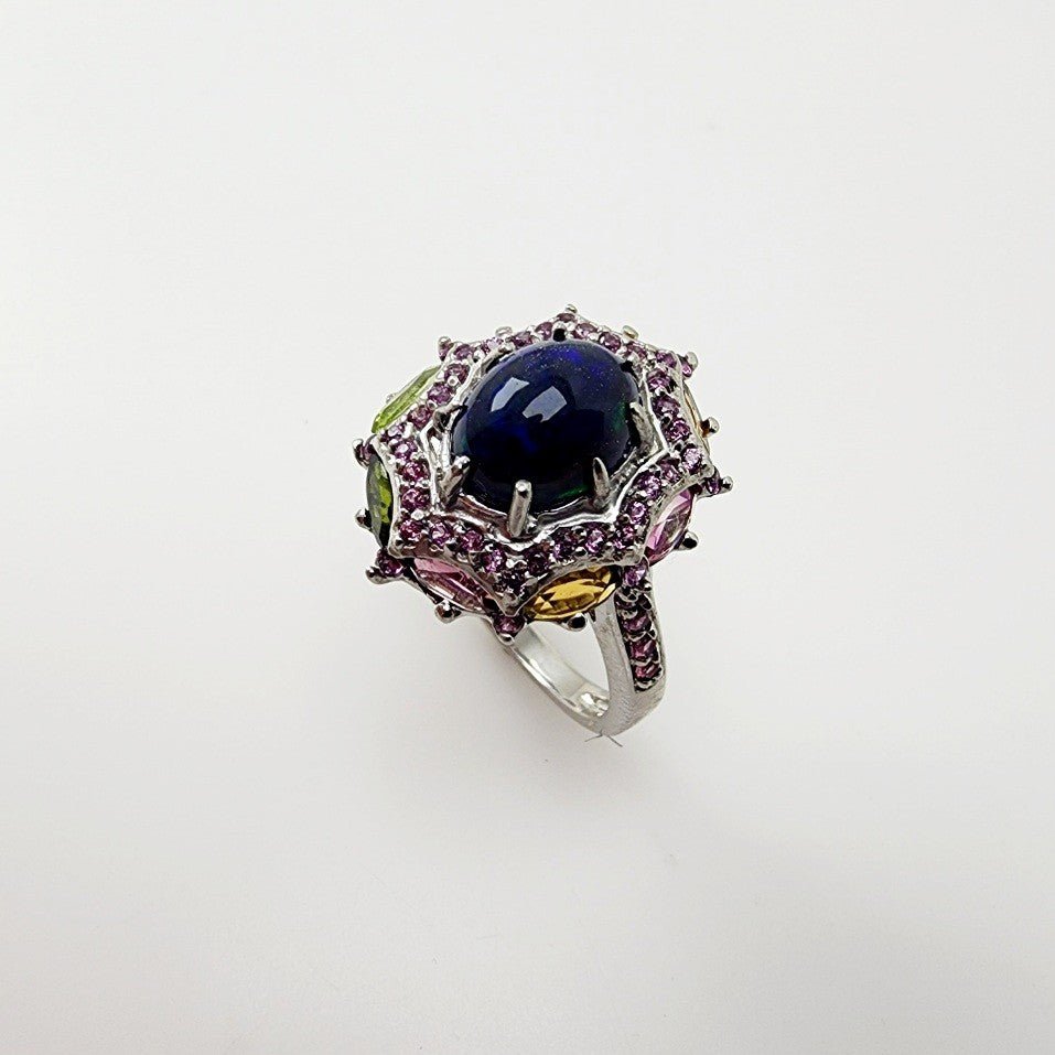 Anillo de Ópalo negro y turmalinas - Anillos