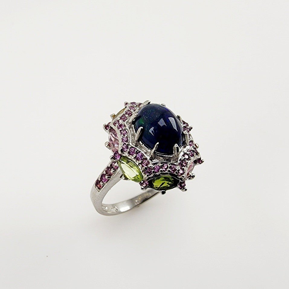 Anillo de Ópalo negro y turmalinas - Anillos