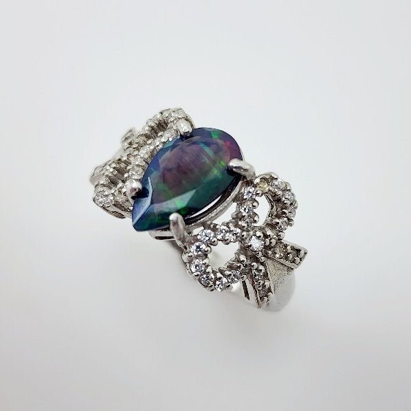 Anillo de Ópalo negro y Zirconia cúbica - Anillos
