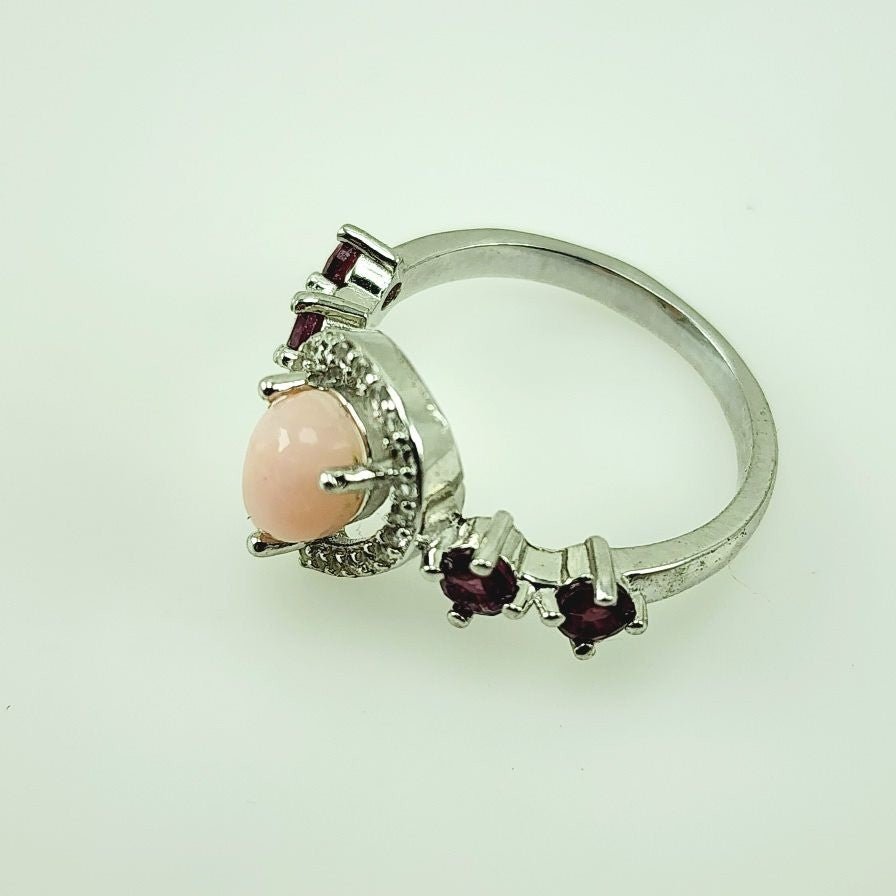 Anillo de Opalo rosa, Granate Rodolita y topacio blanco - Anillos