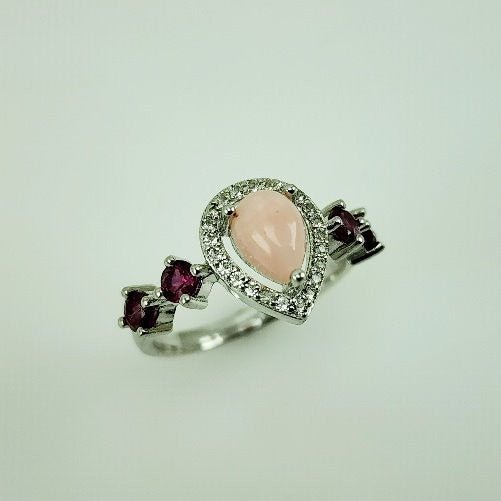Anillo de Opalo rosa, Granate Rodolita y topacio blanco - Anillos