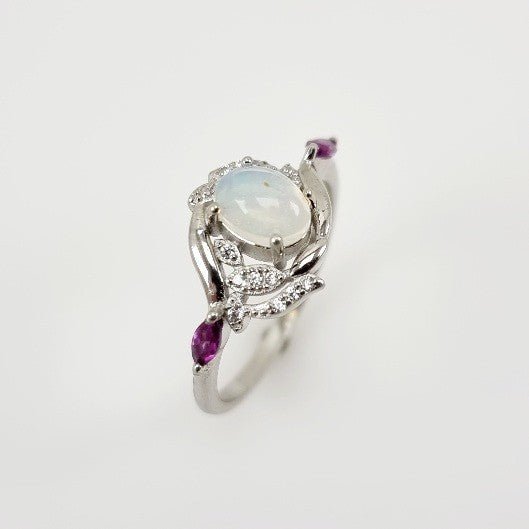 Anillo de Ópalo Welo, granate rodolita y cubic zirconia - Anillos