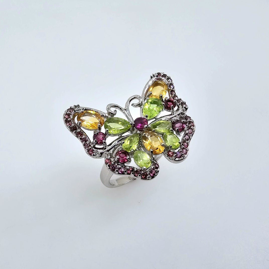 Anillo de Peridoto, Citrino y Granate rodolito - Anillos