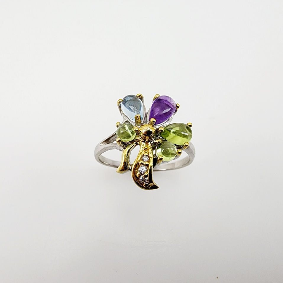Anillo de Peridoto, Topacio azul, Amatista y cubic zirconia - Anillos