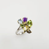Anillo de Peridoto, Topacio azul, Amatista y cubic zirconia - Anillos