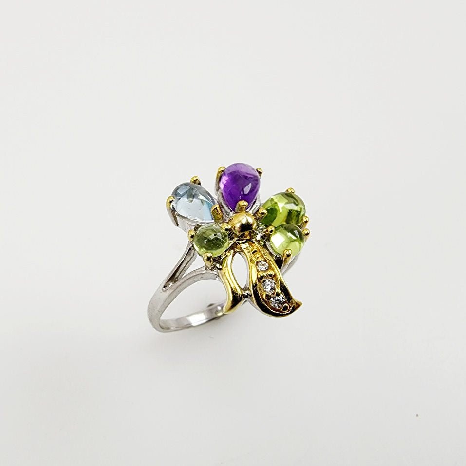 Anillo de Peridoto, Topacio azul, Amatista y cubic zirconia - Anillos