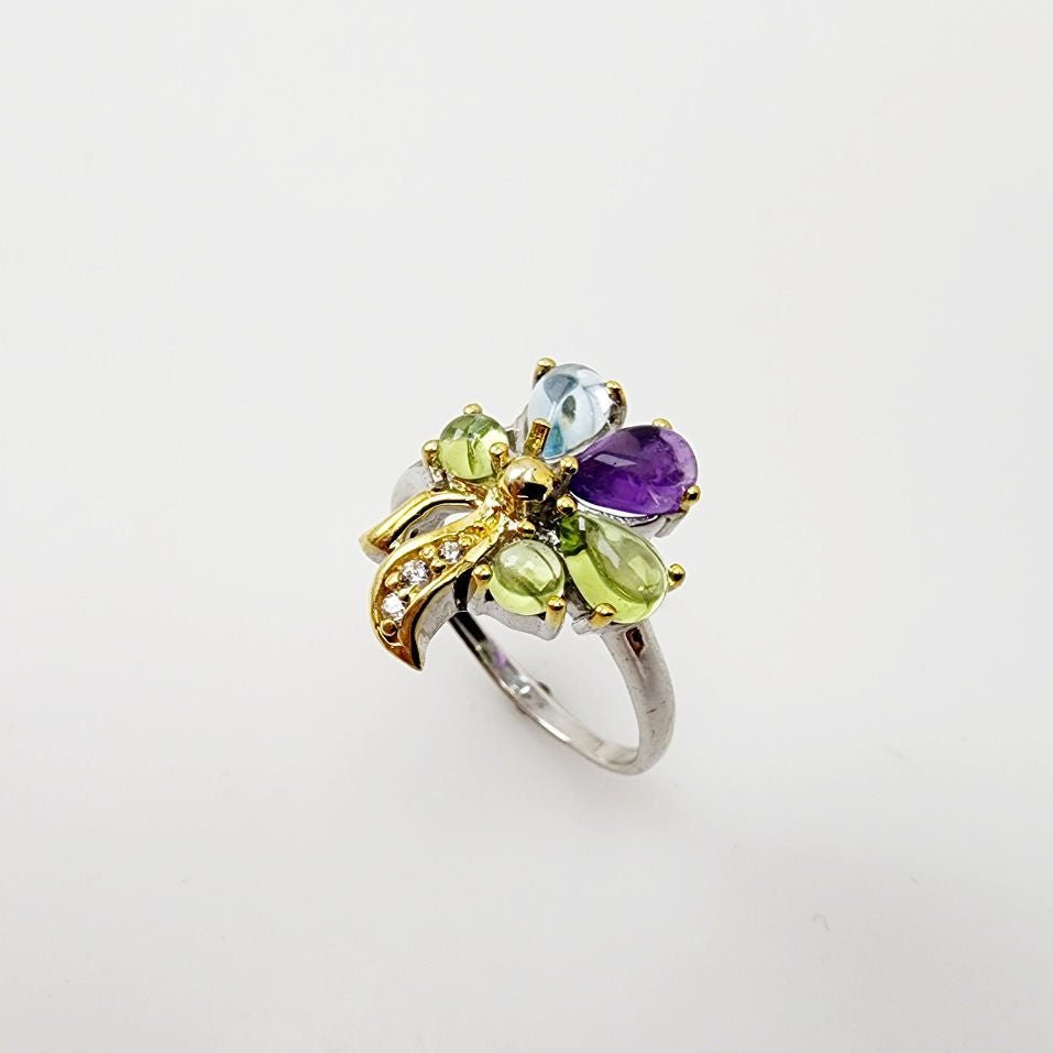 Anillo de Peridoto, Topacio azul, Amatista y cubic zirconia - Anillos