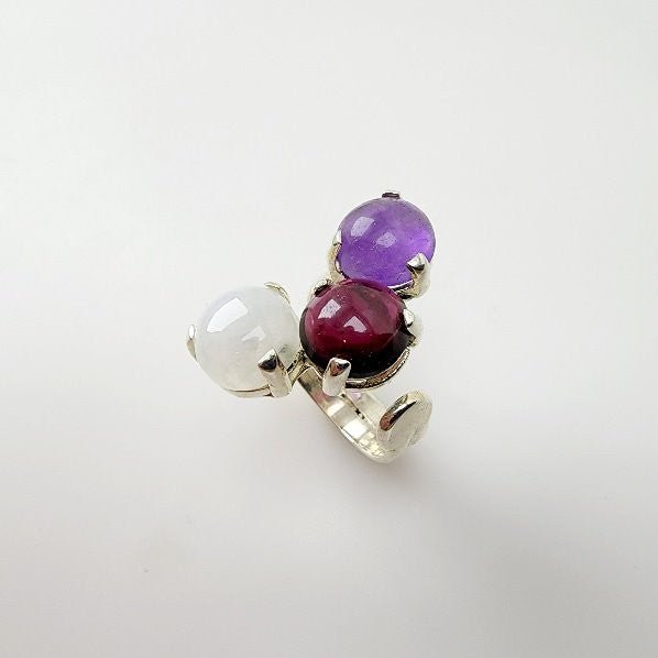 Anillo de Piedra Luna, Granate y Amatista - Anillos