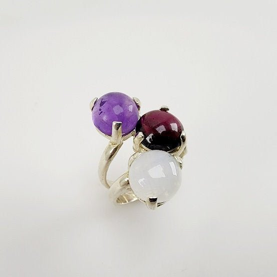 Anillo de Piedra Luna, Granate y Amatista - Anillos
