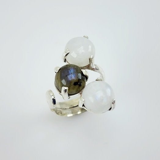 Anillo de Piedra Luna y labradorita - Anillos