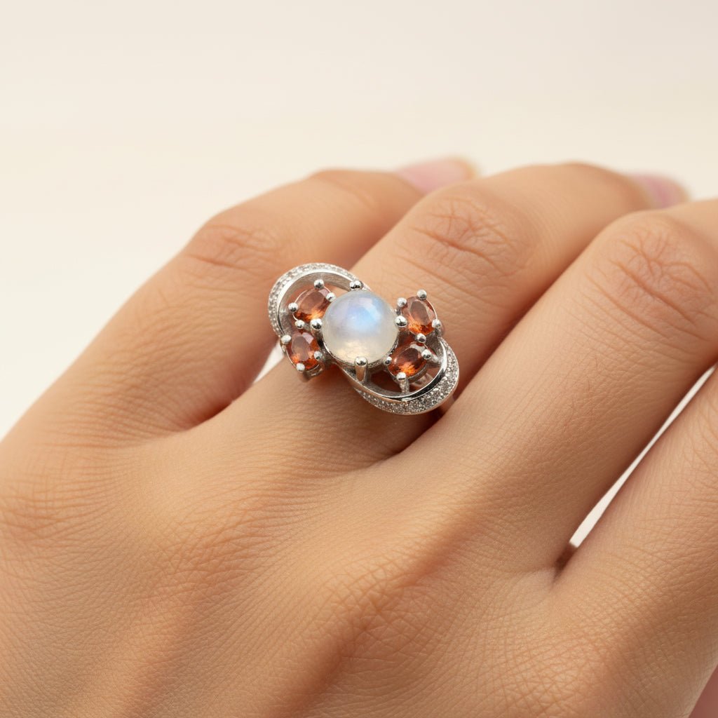 Anillo de Piedra Luna y Zafiro naranja - Anillos