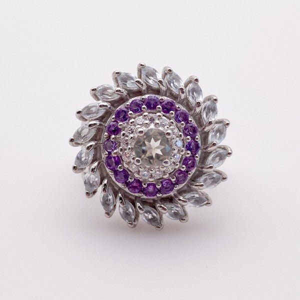 Anillo de Prasiolita, amatistas, topacio azul y cubic zirconia - Anillos