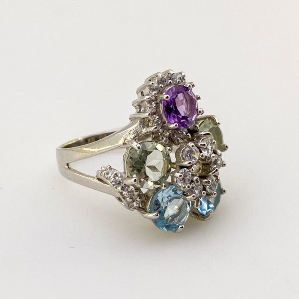 Anillo de Prasiolita, Topacio azul, amatista y cubic zirconia - Anillos