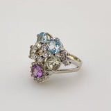 Anillo de Prasiolita, Topacio azul, amatista y cubic zirconia - Anillos