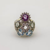 Anillo de Prasiolita, Topacio azul, amatista y cubic zirconia - Anillos