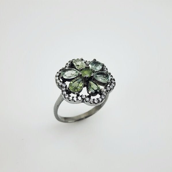 Anillo de Prasiolita y cubic zirconia - Anillos