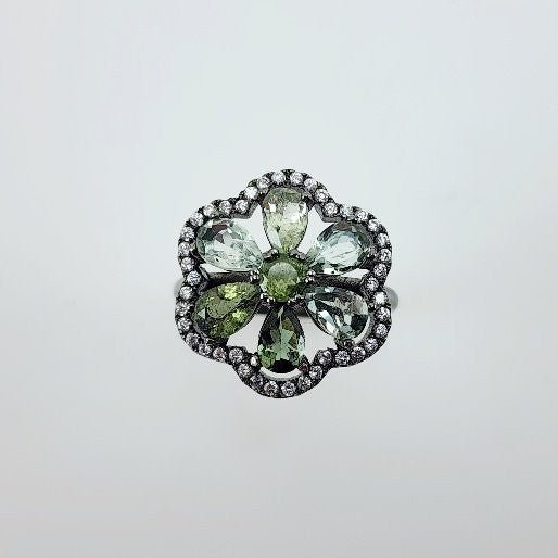 Anillo de Prasiolita y cubic zirconia - Anillos
