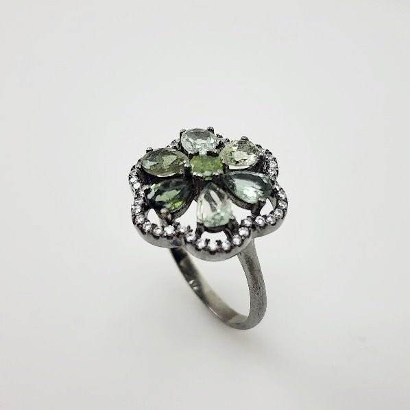 Anillo de Prasiolita y cubic zirconia - Anillos