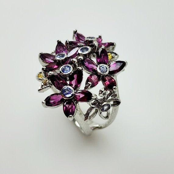 Anillo de Rodolita, tanzanita y zafiro amarillo - Anillos