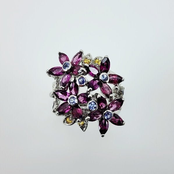 Anillo de Rodolita, tanzanita y zafiro amarillo - Anillos