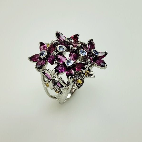 Anillo de Rodolita, tanzanita y zafiro amarillo - Anillos