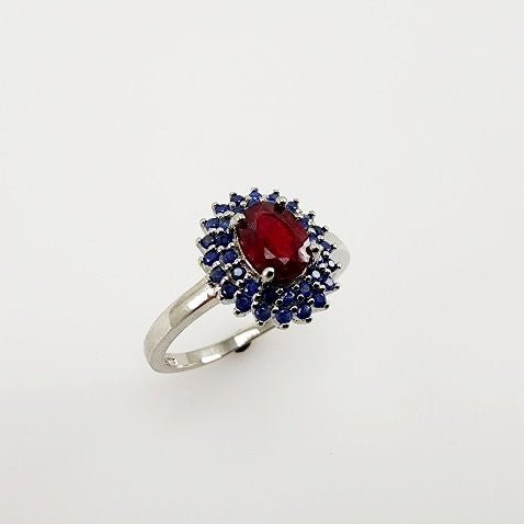 Anillo de rubí y zafiro azul - Anillos