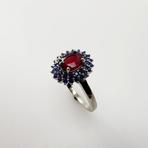 Anillo de rubí y zafiro azul - Anillos