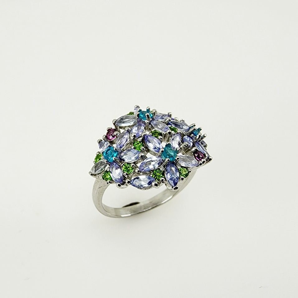 Anillo de Tanzanita, Apatita, Tsavorite y Granate rodolita - Anillos