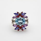 Anillo de Topacio Azul, amatista, iolitas y turmalina rosa - Anillos