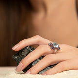 Anillo de Topacio Azul, amatista, iolitas y turmalina rosa - Anillos